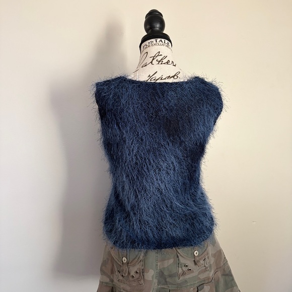 vintage artex blue eyelash knit y2k sleeveless top - Picture 4 of 7